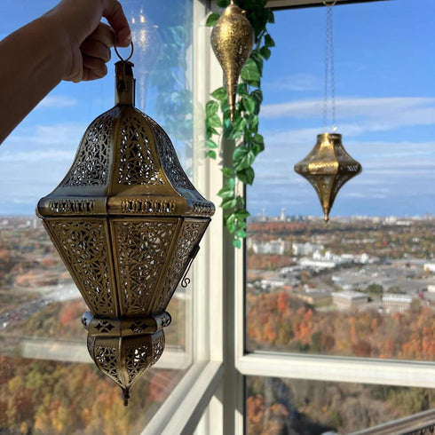 Large Hanging Moroccan Lantern – Antique Brass Style (CL 1001)